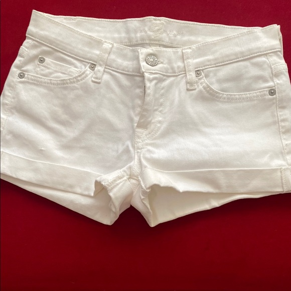 7 For All Mankind Pants - 7 FOR ALL MEN KIND White Jean Shorts with Cuffed Hem and Contrast Stitching